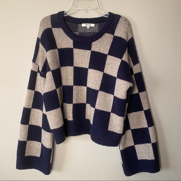 Madewell Sweaters - Madewell Cardiff Checkerboard Bell Sleeve Sweater